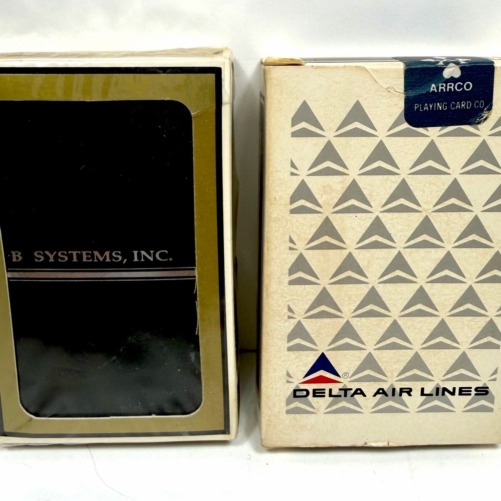 2 Vintage Sealed Playing Card Decks Delta Airlines & J B Systems Inc Advertising
